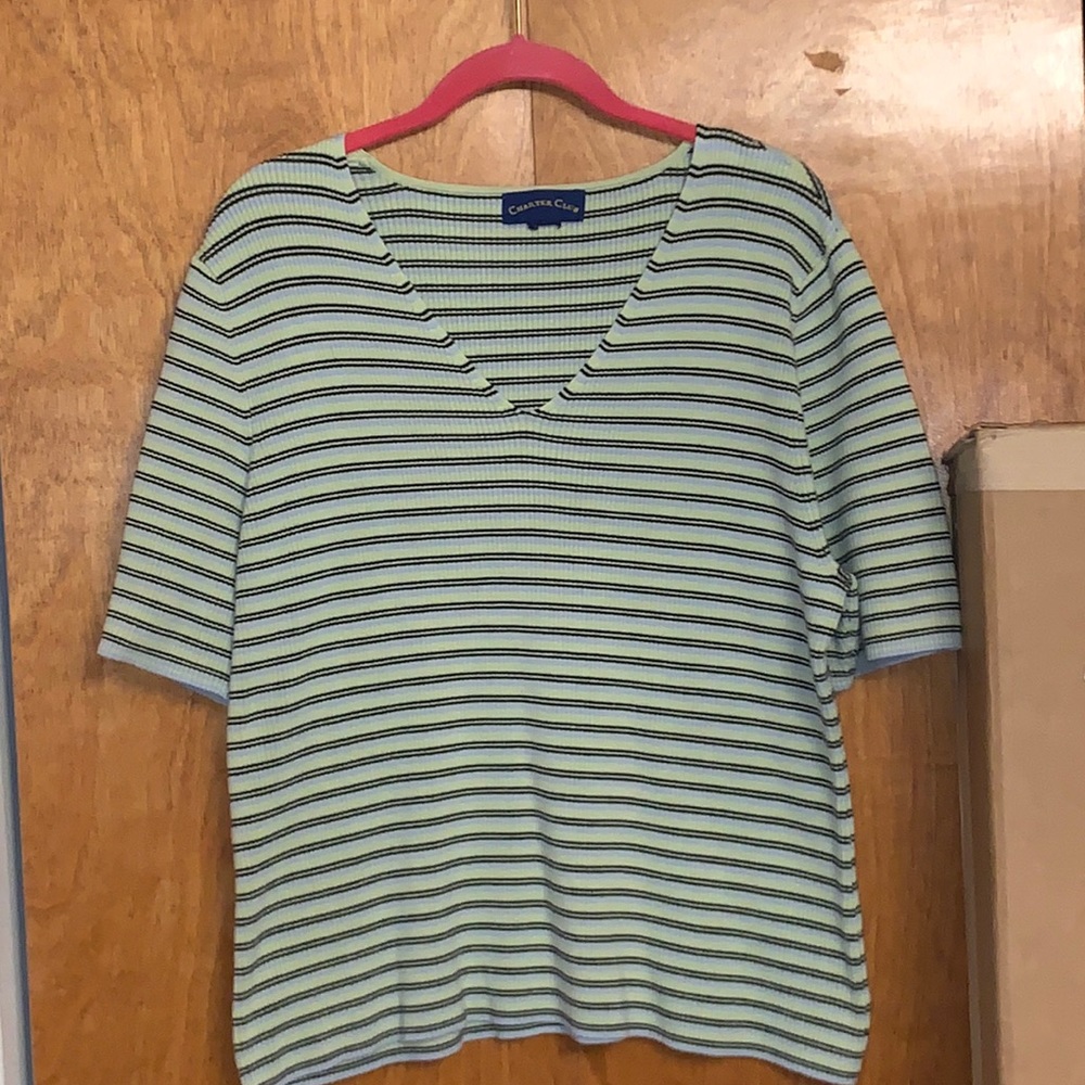 Charter Club stripe v-neck top, size XL